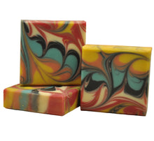 Lade das Bild in den Galerie-Viewer, Close-up of Dahlia Soap showing artistic swirl pattern in soap bar