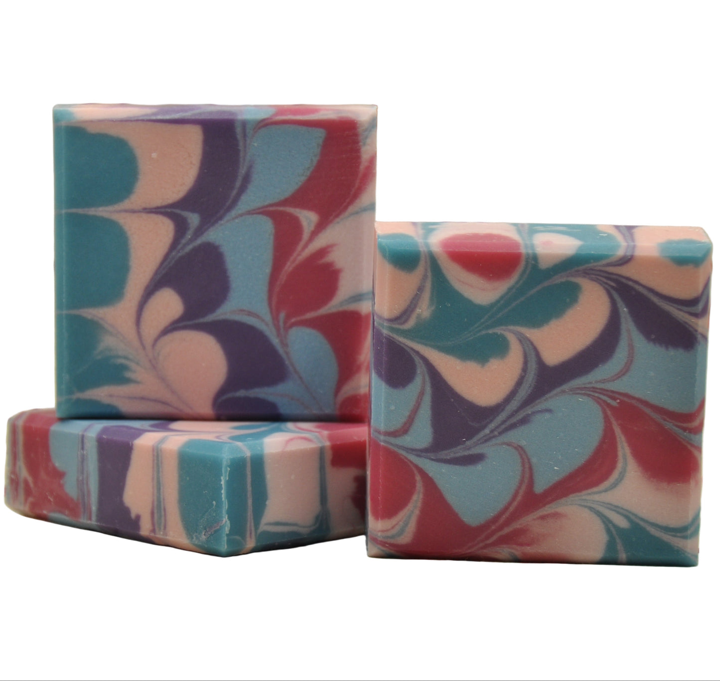 Vegane handgemachte Seife Wiggles mit buntem marmorierten Swirl Muster