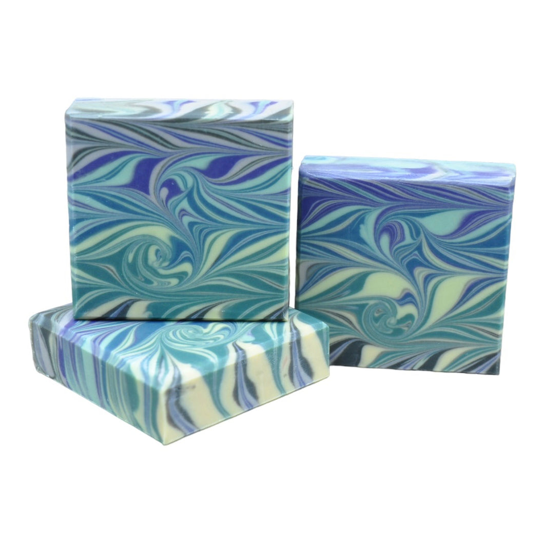 Ebru art soap multi swirl soap seife blau grün weiß