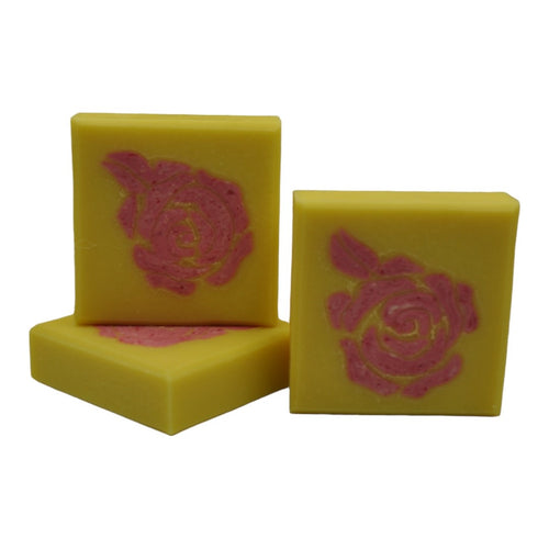 rose mosaic soap pink on yellow vegan soap seife rose