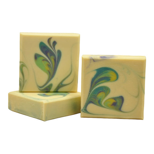 Pipe swirl green blue on white soap seife