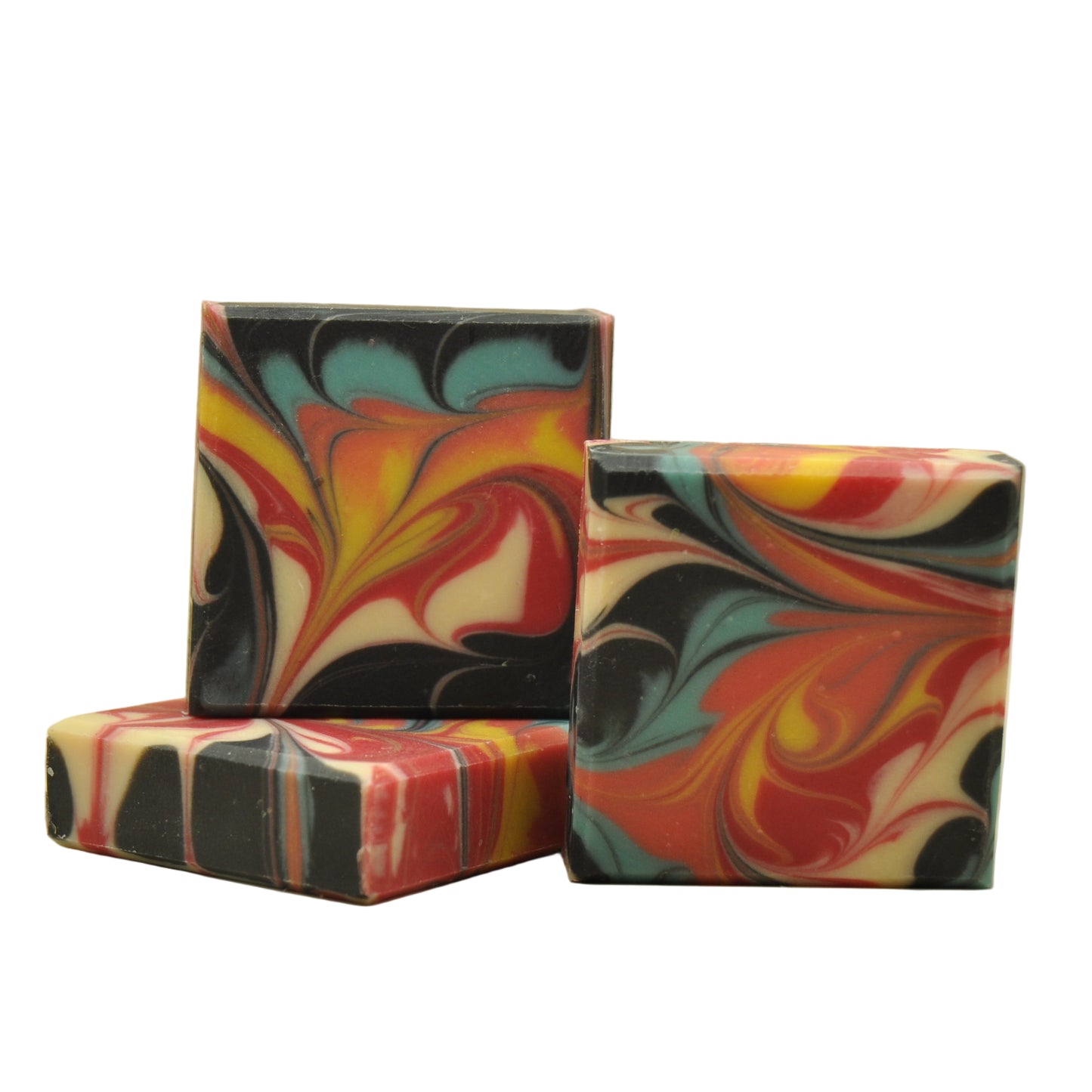 Handgemachte Ziegenmilchseife Dahlia mit buntem marmorierten Swirl Muster