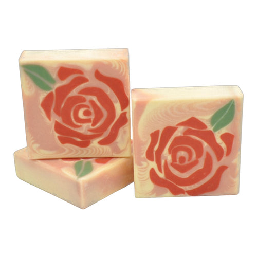 rose soap with green leaf pink white soap mosaic soap swirl soap flower soap blumen seife rosen seife