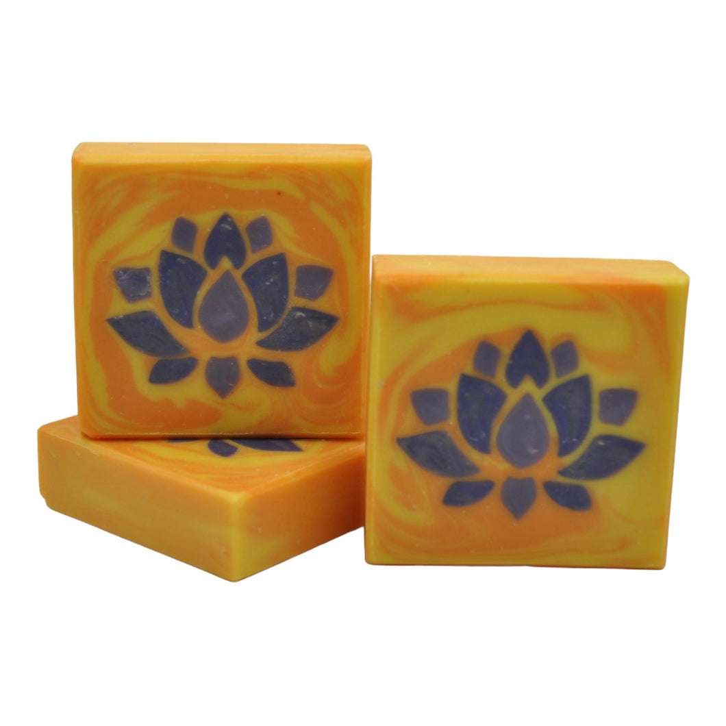 Blue lotus on orange yellow background seife