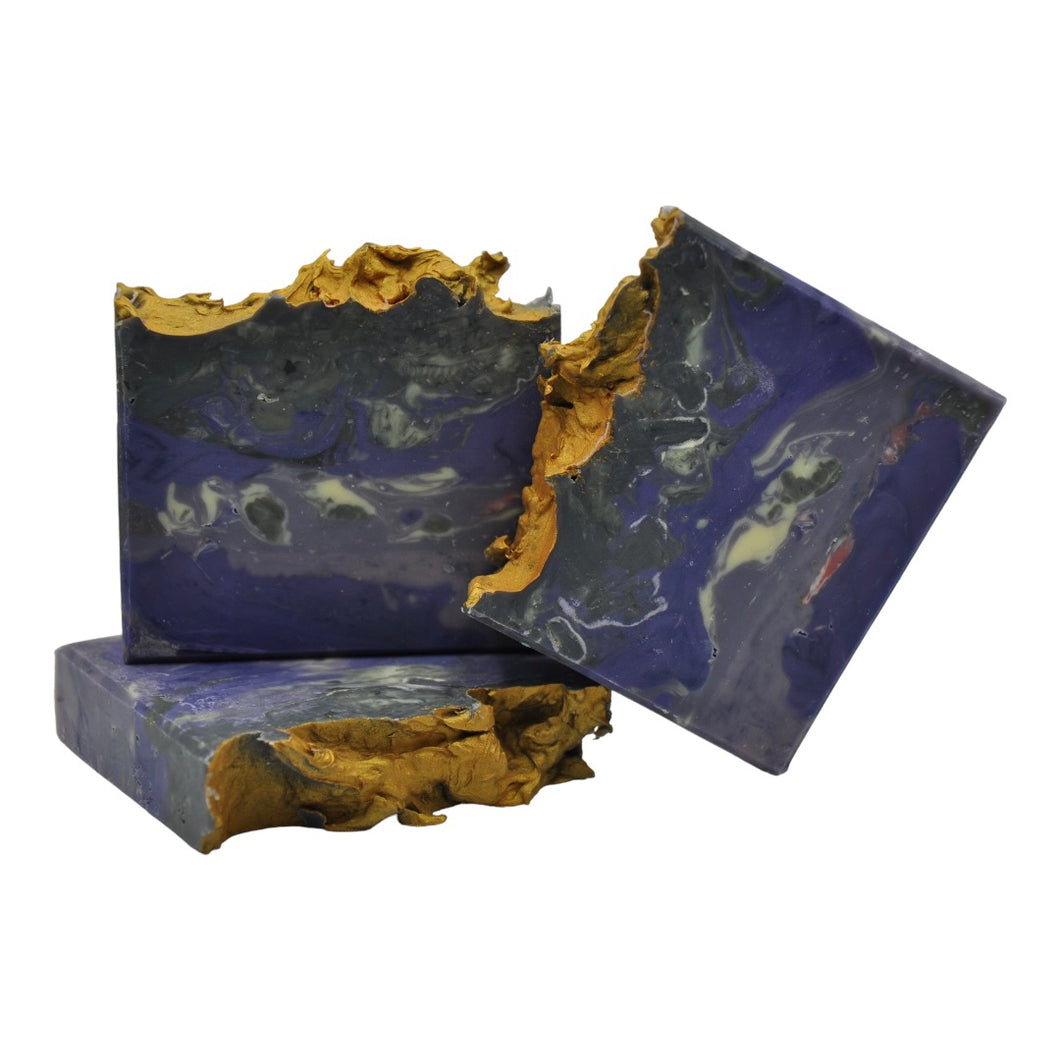 Amethyst love violet deep soap with textured top and gold sprayed on top