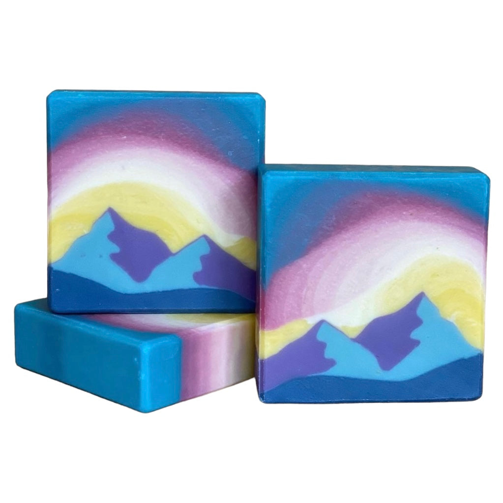 Mountain soap sunset soap blue mountains sunset in the mountains from yellow to blue